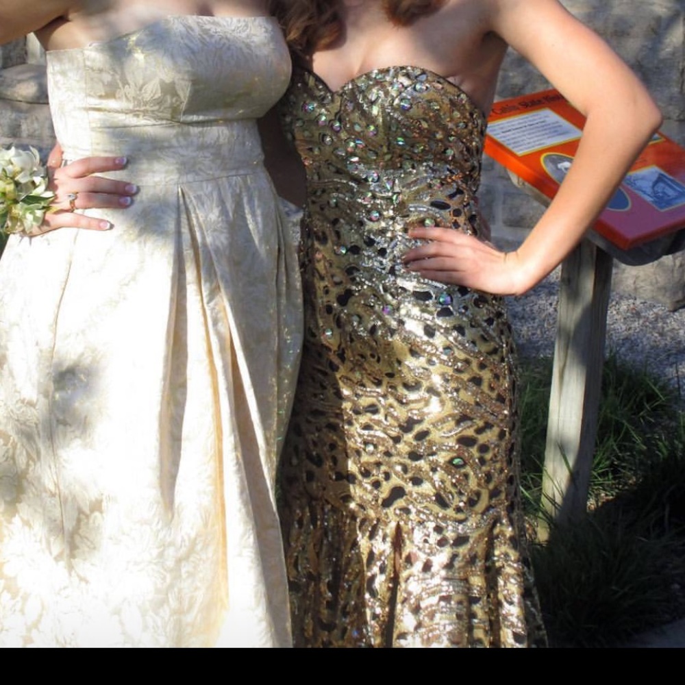 GOLD Rhinestone Prom Dress - Picture 2 of 7